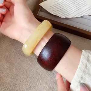 Joncs vintage en résine ambrée et marron foncé, ensemble de bijoux minimalistes
