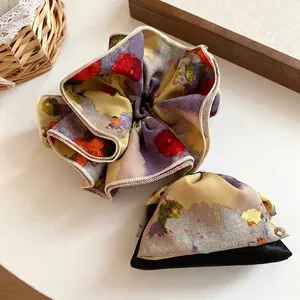 Set de chouchous rétro français à motif floral peinture à l'huile chic