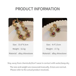 Elegant vintage court style square spliced rhinestone necklace and earrings jewelry set