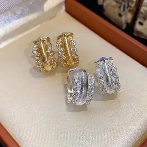 18K gold plated hollow-out hoop earrings with zircon, vintage palace style jewelry