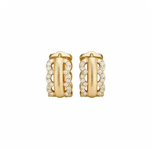 Elegant 18K gold-plated hollow hoop earrings with pavé cubic zirconia for women