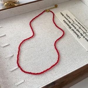 Minimalist red beaded necklace retro clavicle chain for elegant personal style