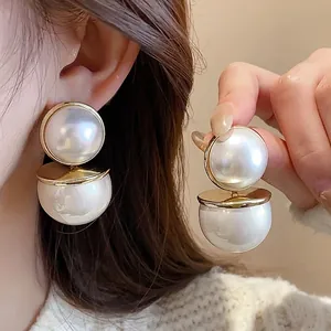 Vintage Round Ankara Red Stud Earrings For Women Luxury Artificial Pearl Rhinestone Drop Earrings With 925 Sterling Silver Earring Post