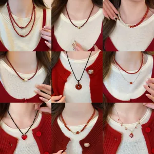 Fashion Ankola Red Agate Safety Buckle Necklace For Women Elegant Red Beaded Choker With Artificial Pearl Pendant Jewelry Gift