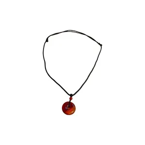 Elegant red agate safety buckle pendant necklace with a minimalist adjustable black cord.