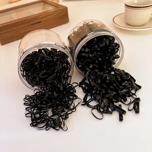 Black High Elasticity Hair Ties Fashion Simple Durable Rubber Bands In Jar For Women Girls Everyday Styling