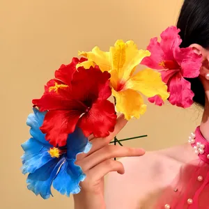 Sweet Forest Style Fabric Flower Hair Stick Elegant Large Hibiscus Rose Sunflower Hairpin For Women Vacation Daily Decor Accessories