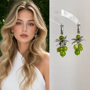 Bosstijl Druiventros Kwaster Oorbellen 925 Sterling Zilver Stift Glasparels Bloem Hangende Oorbellen Vrouwen Sieraden