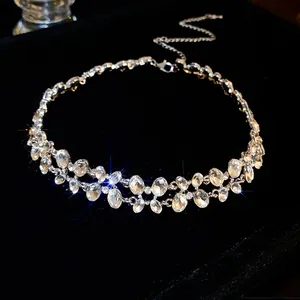 Detailed macro view of a luxury double-layer choker necklace with sparkling oval crystals
