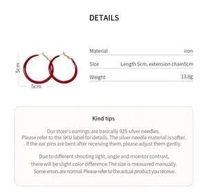 Detailed specification view of retro red oil-drip hoop earrings with 5cm diameter size