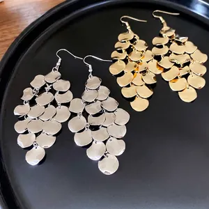 Irregular Leaf Hollow Tassel Drop Earrings For Women Minimalist Alloy Gold Silver Plated Hook Earrings Fashion Jewelry