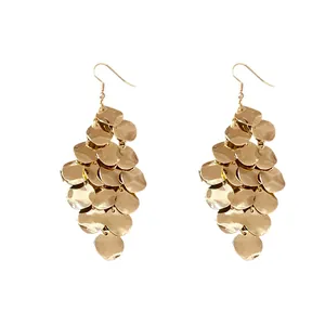 Elegant gold layered metal leaf tassel drop earrings for women featuring hook closure