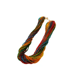 Vintage multi-strand colorful seed bead necklace with layered bohemian style design