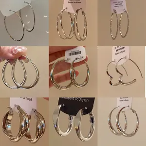 Minimalist Alloy Hoop Earrings With 925 Sterling Silver Post Geometric Circular Gold Silver Earrings Fashion Jewelry For Women