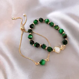 Damen Grüne Kristall Armbänder Gold Legierung Verstellbare Kette Koreanischer Stil Mode Handschmuck