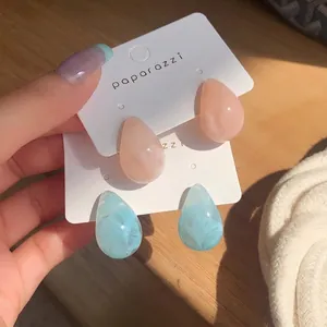 Minimalist Resin Water Drop Stud Earrings For Women With Silver Earring Post Marble Texture Elegant Luxury Niche Design Jewelry Accessory