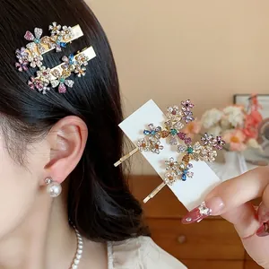 Korean Style Shiny Metal Rhinestone Flower Hair Clip Delicate Multicolor Crystal Duckbill Clip For Women Fashion Hair Accessory