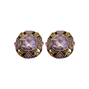 Vintage palace style geometric stud earrings with purple crystals and rhinestones.