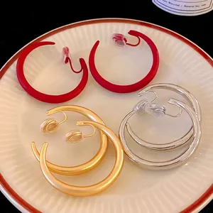 Minimalista Lega Geometrica a Forma di C Non Forati Orecchini a Clip Per Donna Vintage Moda Opaco Oro Argento Rosso Vino Orecchini Gioielli