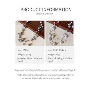 Detailed specifications for French multi-layer faux pearl necklaces in gray and white