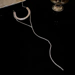 Luxury sparkly rhinestone tassel choker necklace for women in an elegant silver finish