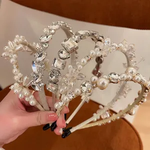 Serre-Tête Baroque Vintage Français pour Femmes Luxe en Alliage de Zinc Avec Perle Artificielle Incrustation de Strass Style Floral Palais