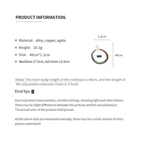 Comprehensive product specifications for colorful crystal necklace and earring jewelry set