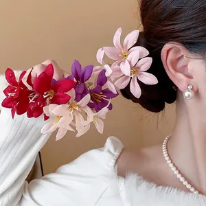 Korean Sweet Fabric Flower Hair Stick Handmade Elegant Alloy Floral Hairpin Gentle Hair Accessories For Women Daily Party