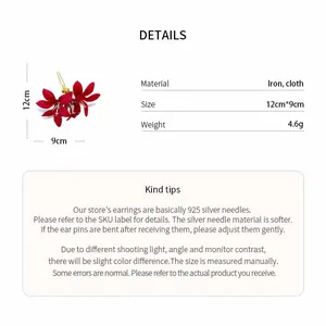 Detailed size and material specifications for the fabric flower hairpin accessory.