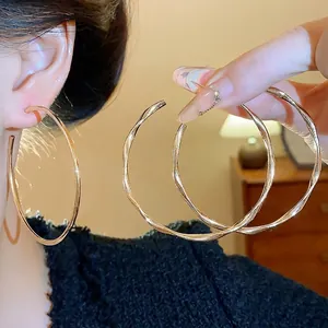 Minimalist Copper Round Hoop Earrings for Women Geometric Twisted Design Gold Silver Plated Silver Earring Post Trendy Jewelry