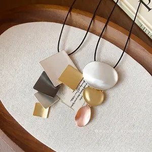 Minimalist geometric metallic necklaces with square and oval pendant designs