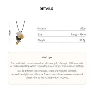 Minimalist geometric square pendant sweater chain with 98cm length material details