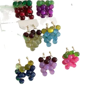 Forest style resin grape drop earrings in various vibrant colors for summer pastoral look