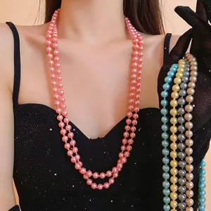 Fashion Long Artificial Pearl Necklace For Women Copper Elegant Multi Layer Sweater Chain Jewelry For Party Wedding Banquet Gift