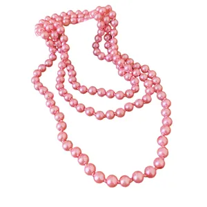 Long multi-layer pink pearl necklace for women, stylish sweater chain jewelry accessory