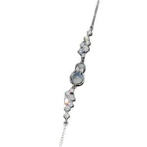 Elegant new Chinese style hulu gourd bracelet with zircon bow accents in polished silver