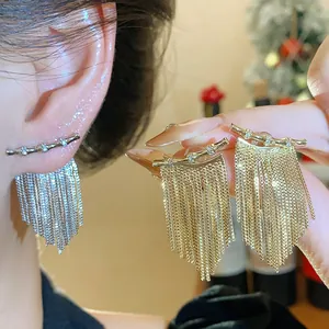 Boucles d'oreilles élégantes à pampilles plaquées or 14K avec zircon pour un look luxe