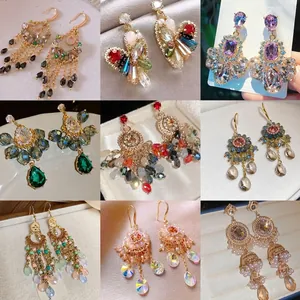 Vintage Ethno Palast Stil Künstlicher Kristall Moissanit Ohrstecker Luxus Strass Wassertropfen Quaste Ohrringe Für Damen Hochzeit Party Schmuck