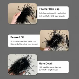 Elegant black feather hair claw clip for fluffy hairstyles and back of head styling