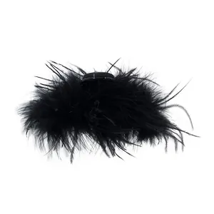 Elegant black feather hair claw clip for elegant bun styling and hair accessories