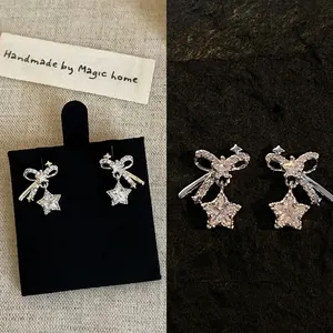 Fashion Bowknot Star Stud Earrings Zirconia Inlaid Copper Silver Earring Post Light Luxury Gold Silver Jewelry for Women