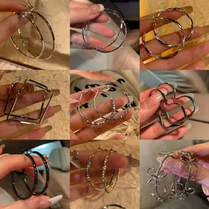 Fashion Zinc Alloy Rhinestone Hoop Earrings With Silver Earring Post For Women Gold Silver Bowknot Heart Geometric Cool Style Jewelry Gift