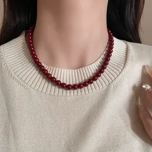 Elegante Ankara rote runde Glasperlenkette für Damen im klassischen Vintage-Stil