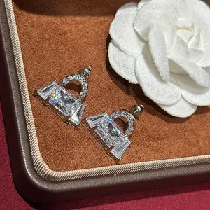 Luxury Alloy Rhinestone Inlaid Handbag Stud Earrings With 925 Sterling Silver Earring Post Elegant Silver Jewelry For Women