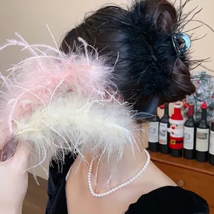 French Minimalist Feather Hair Claw Clip For Women Elegant Rhinestone Shark Clip High Aesthetic Fashion Hair Accessories