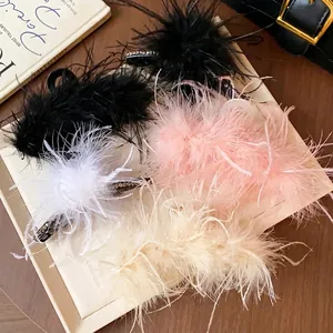 French style feather hair clips in pink, black, and white for elegant hair styling
