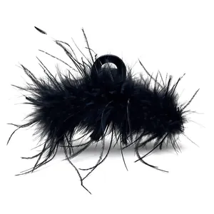Elegant minimalist black feather hair claw clip for women's French style hair styling