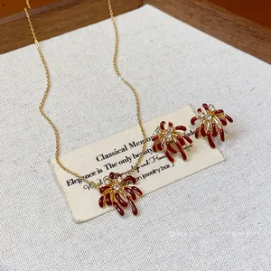 18k gold plated zircon firework jewelry set with necklace and earrings for women