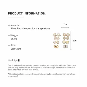 Detailed specs for 16-piece pearl and cat's eye stone geometric stud earring set