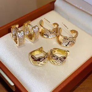 Luxurious 18K Gold Plated Zirconia Square Hoop Earrings With 925 Sterling Silver Earring Post For Women Elegant Jewelry Gift